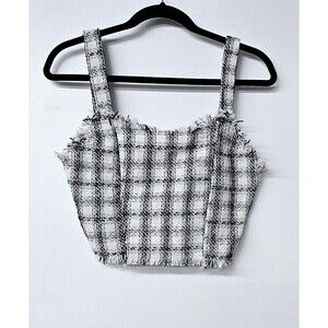 UMGEE Black White Thick Strap Plaid Side Zipup Women Crop Top NWT (S)